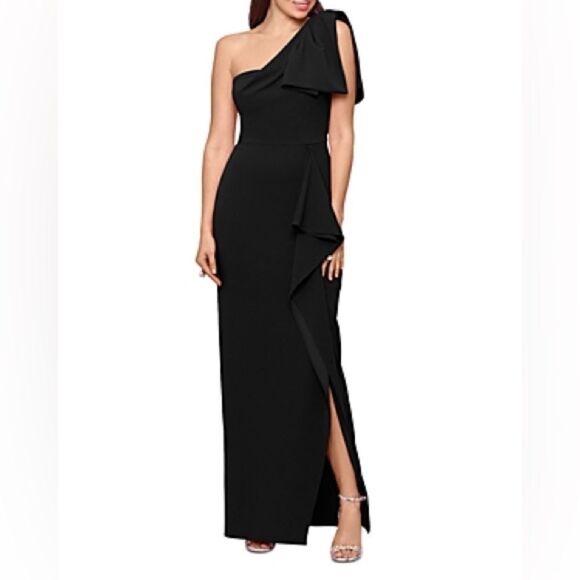Bow One Shoulder Column Gown - 100% Exclusive In Black - Picture 1 of 5